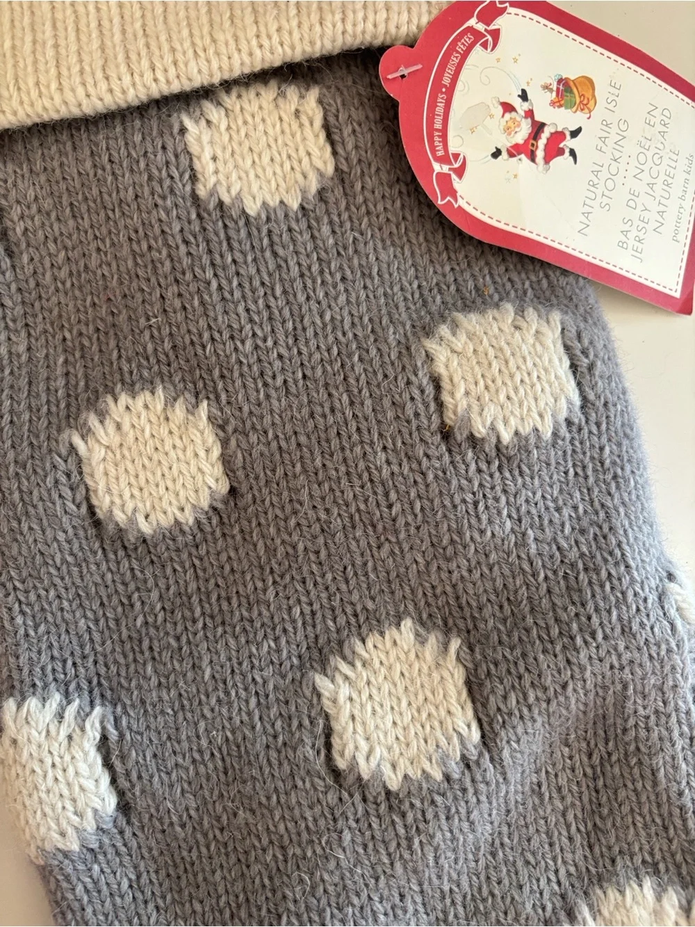 Pottery Barn Dad Embroidered Gray Polka Dot Stocking